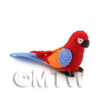 Red  Dolls House Miniature Parrot With Multi-Coloured Wings and Blue Tail 