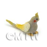 Handmade Dolls House Miniature Grey Baby Cockatiel With Yellow Crest