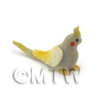 Handmade Dolls House Miniature Grey Baby Cockatiel With Yellow Crest