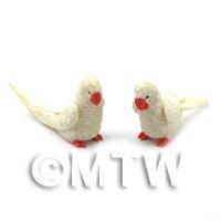 2 Handmade Dolls House Miniature White Parrots 