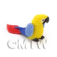 Yellow Dolls House Miniature Baby Parrot With Blue Wings And Red Tail 