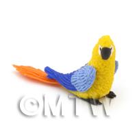 Yellow Dolls House Miniature Parrot With Blue Wings and Orange Tail