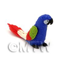 Blue Dolls House Miniature Parrots with Multi-Coloured Wings and Red Tail