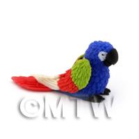 Blue Dolls House Miniature Baby Parrot with Multi-Coloured Wings and Red Tail