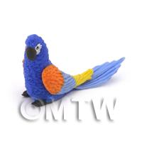 Blue Dolls House Miniature Parrot With Multi-Coloured Wings 