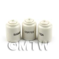 Fine Dolls House Miniature White Ceramic Coffee, Tea and Sugar Storage Jars