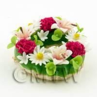 Dolls House Miniature Red Pink and White Mixed Flower Wreath