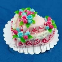 Dolls House Miniature Two Tier Pink Heart Cake