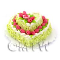 Dolls House Miniature Two Tier Green Heart Cake