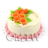 Dolls House Miniature Round Orange Rose Topped Cake 