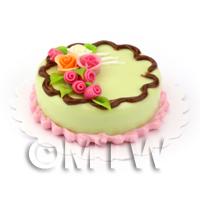 Dolls House Miniature Pale Green Rose Topped Cake 