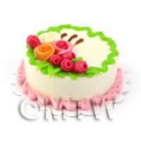 Dolls House Miniature Round White Rose Top Cake