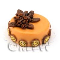 Dolls House Miniature Round Caramel and Chocolate Rose Cake