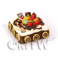 Dolls House Miniature Square Fruit Topped Chocolate Cake 