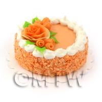 Dolls House Miniature Peach Cake With Orange Roses