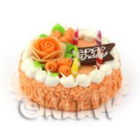 Dolls House Miniature Orange Rose Birthday Cake