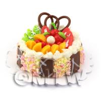 Dolls House Miniature Mixed Fruit Topped Cake