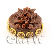 Dolls House Miniature Chocolate Rose Leaf Cake 