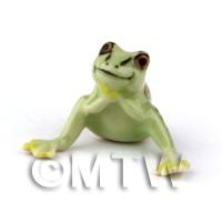 Miniature Ceramic Green Frog Comical Pose 4