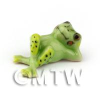 Miniature Ceramic Green Frog Comical Pose 2