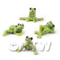 1/12th scale - Set of 4 Dolls House Miniature Ceramic Comical Frogs