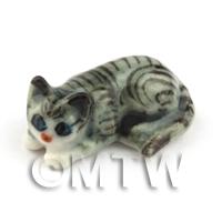 Dolls House Miniature Ceramic Grey Tabby Cat 