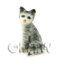 Dolls House Miniature Ceramic Sitting Tabby Cat