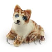 Dolls House Miniature  Ceramic Sitting Brown Tabby Cat