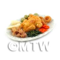 Dolls House Miniature Chicken Roast Dinner on a Serving Plate
