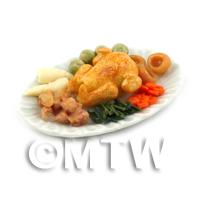 Dolls House Miniature Chicken Roast Dinner on a Serving Plate