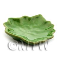 Dolls House Miniature 45mm Green Ceramic Leaf Shaped Plate