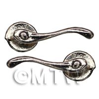 Dolls House Miniature 2 x Victorian Chrome Scroll Door handles