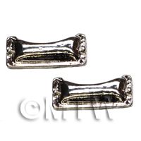 2x Dolls House Miniature Chrome Oblong Drawer Pull Handle