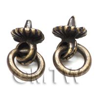 2x Dolls House Miniature Antique Brass Hanging Ring Pulls 