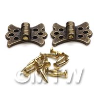 2x Dolls House Miniature Ornate Brass Butterfly Hinges And 12 Screws