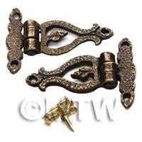 2x Dolls House Miniature Ornate Hammered Brass Arm Hinges And Screws