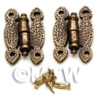 2x Large Dolls House Miniature Ornate Hammered Brass Butterfly Hinges