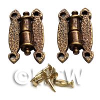 2x Small Dolls House Miniature Ornate Hammered Brass Butterfly Hinges