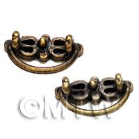 2x Dolls House Miniature Antique Brass Working Ornate Drawer Pulls