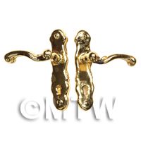 2x Dolls House Miniature 1:12th Scale Brass Door Lever Handles