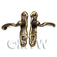 2x Dolls House Miniature 1:12th Scale Antique Brass Door Lever Handle 