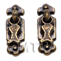 2x Dolls House Miniature 1:12th Scale 1920s Antique Brass Drop Handles