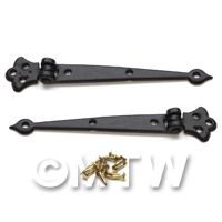 2x Dolls House Miniature Long Black Metal Hinges And Screws