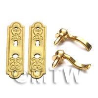 Dolls House Miniature Victorian Brass Door Plate and Handle Set