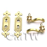 Dolls House Miniature Brass Fleur De Lis Back Plate And Handle Set