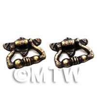 2x Dolls House Miniature Antique Brass Fancy Drawer Pulls