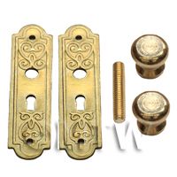 Dolls House Miniature Brass Victorian Door Knobs And Plate Set