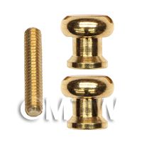 Pair of 6mm Dolls House Miniature Brass Threaded Door Knobs & Screw