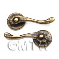 Dolls House Miniature 2 x Victorian Antique Brass Scroll Door Handles