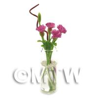 4 Miniature Long Stemmed Light Purple Carnations in a Glass Vase 
